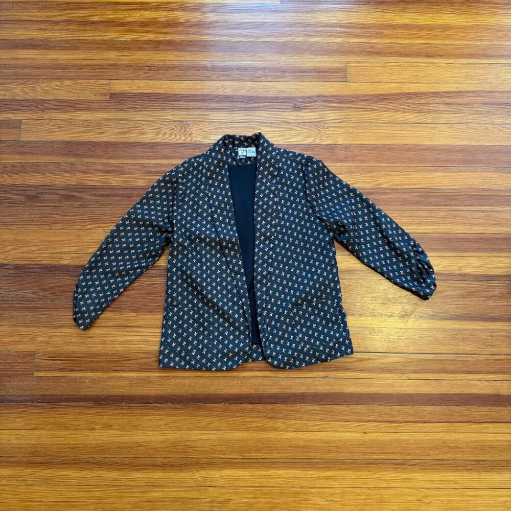 Flower Polka Dot Blazer, Black & Red, Lightweight for Spring Layers